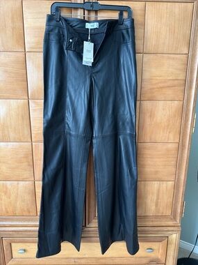 Mango Black Faux Leather Straight-Leg Trousers